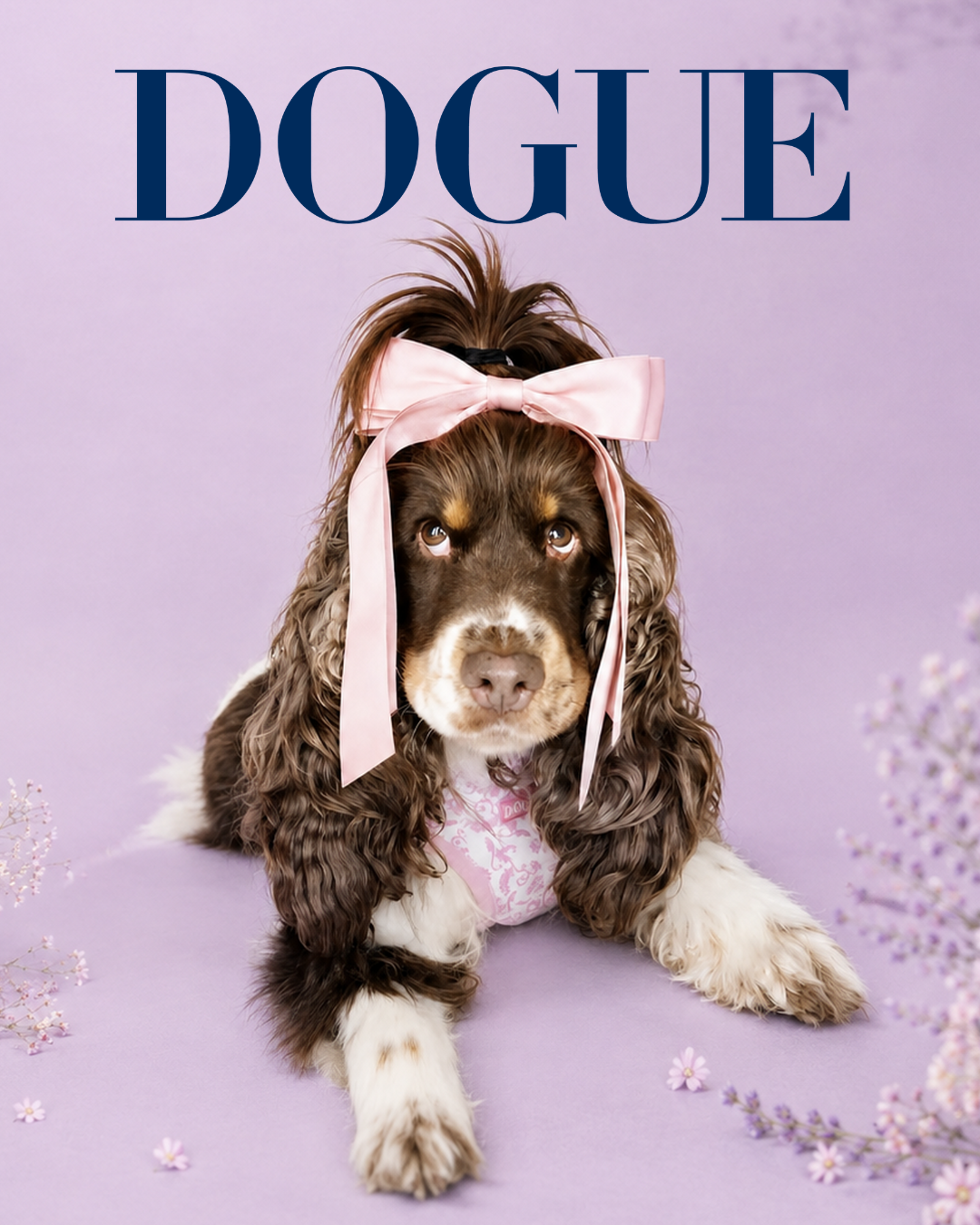 Cute dog in pastel purple setting