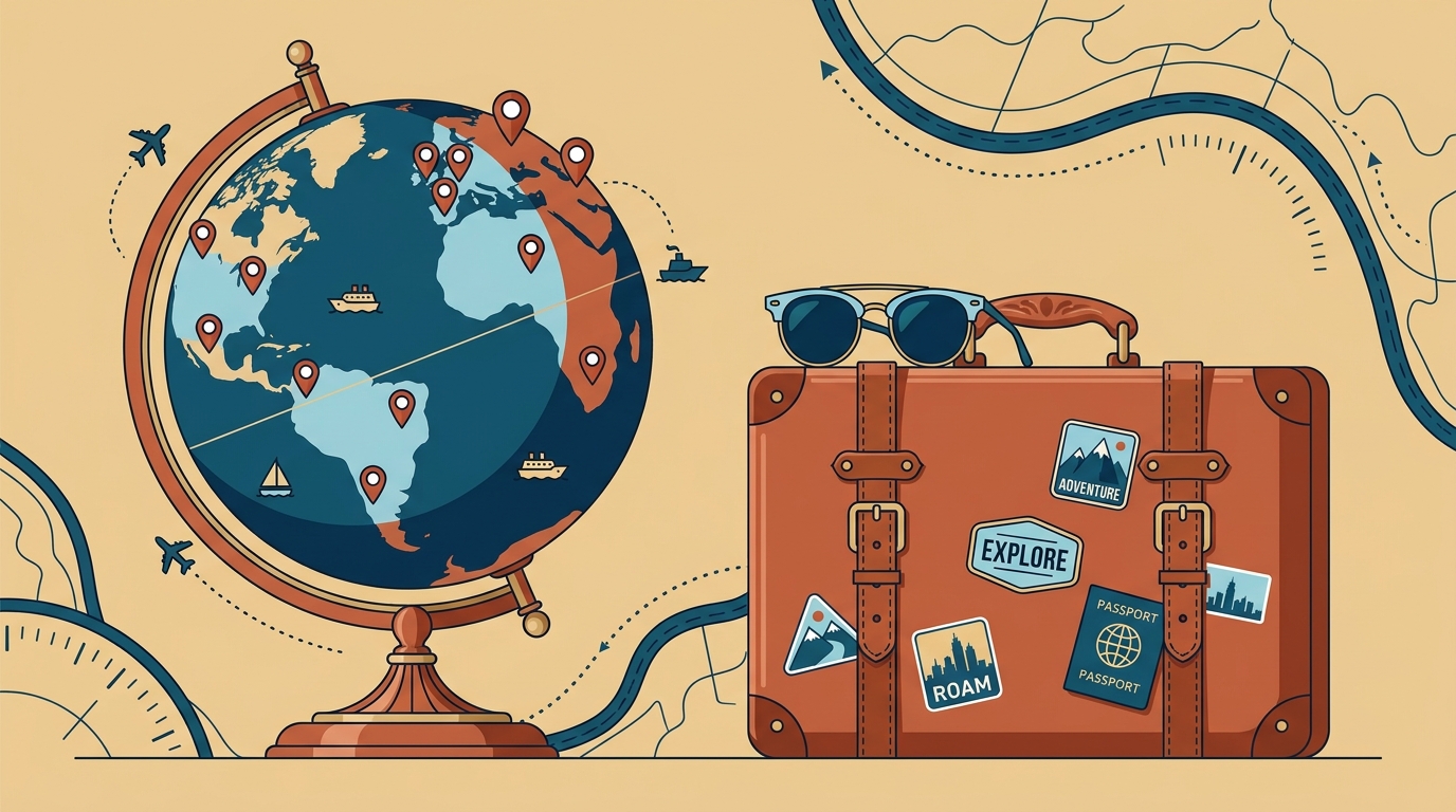 Vintage globe and travel items