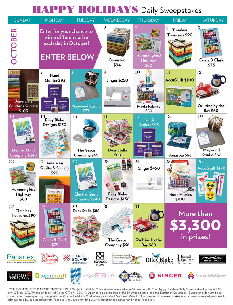 American Patchwork & Quilting Happy Holidays Daily Sweepstakes Ends